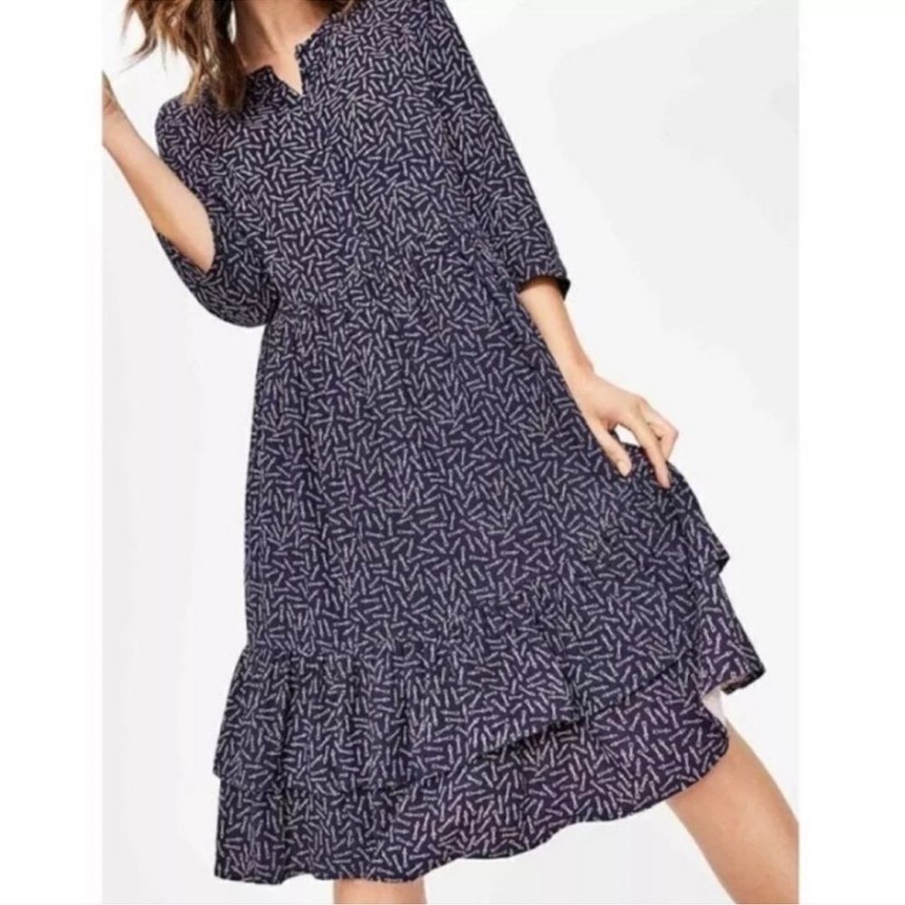 Boden Navy Arrow Print Tiered Shift / Shirt Dress | Size 6